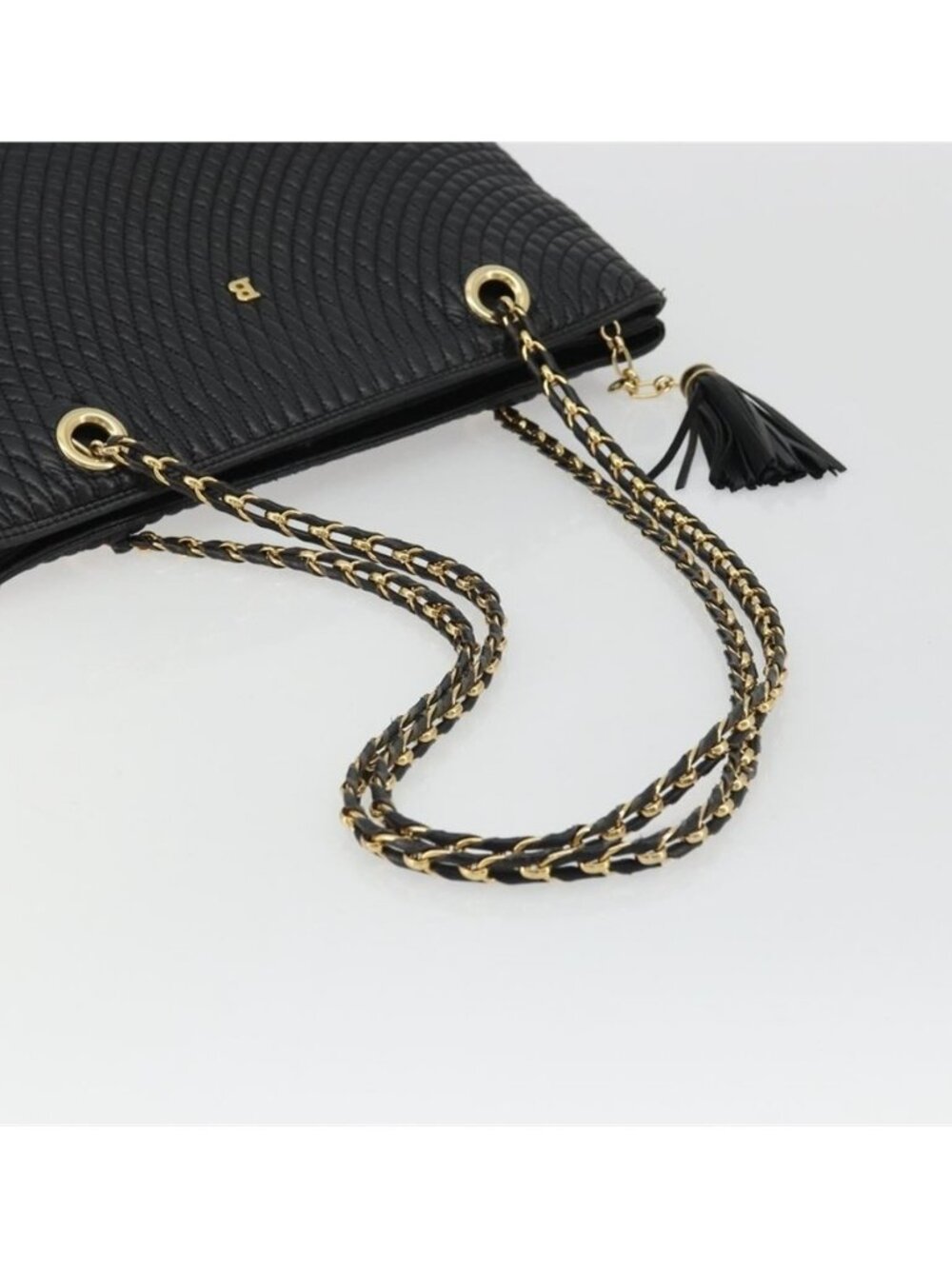 Authentic BALLY Chain Shoulder Bag Leather Black Gold - Picture 6 of 16